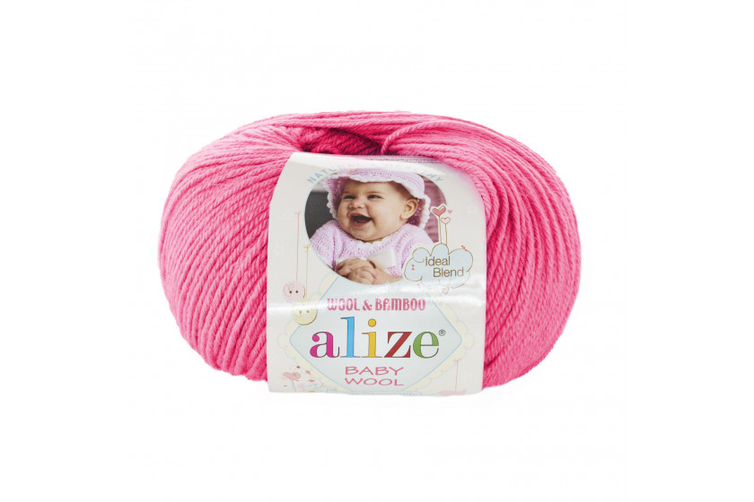 Пряжа Alize Baby Wool (Бебі Вул), #33, яскраво-рожева