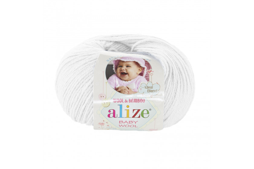 Пряжа Alize Baby Wool (Бебі Вул), #55, біла