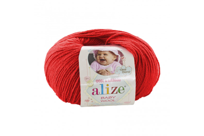 Пряжа Alize Baby Wool (Бебі Вул), #56, червона
