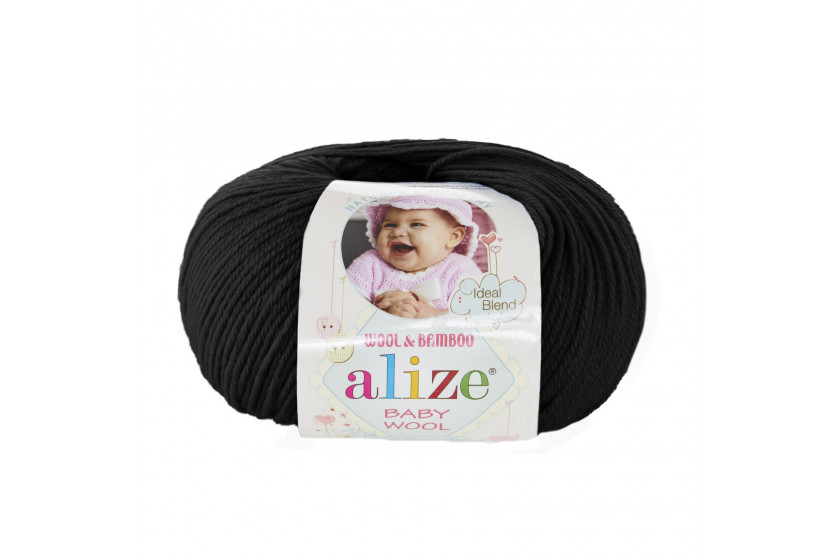 Пряжа Alize Baby Wool (Бебі Вул), #60, чорна
