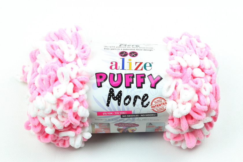 Пряжа Alize Puffy More (Пуффи Моо), #6267, белая с розовым