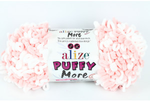 Пряжа Alize Puffy More, #6272, белая с розовым