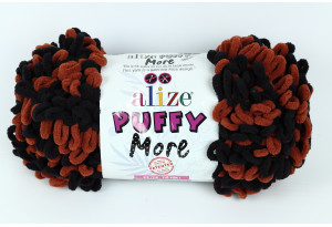Пряжа Alize Puffy More, #6262, черная с рыжим