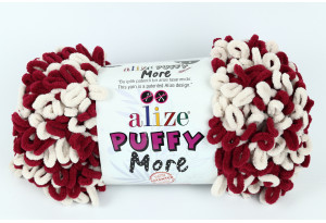 Пряжа Alize Puffy More, #6271, кремовая с бургунди