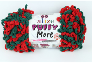 Пряжа Alize Puffy More, #6292, красная с хвойным
