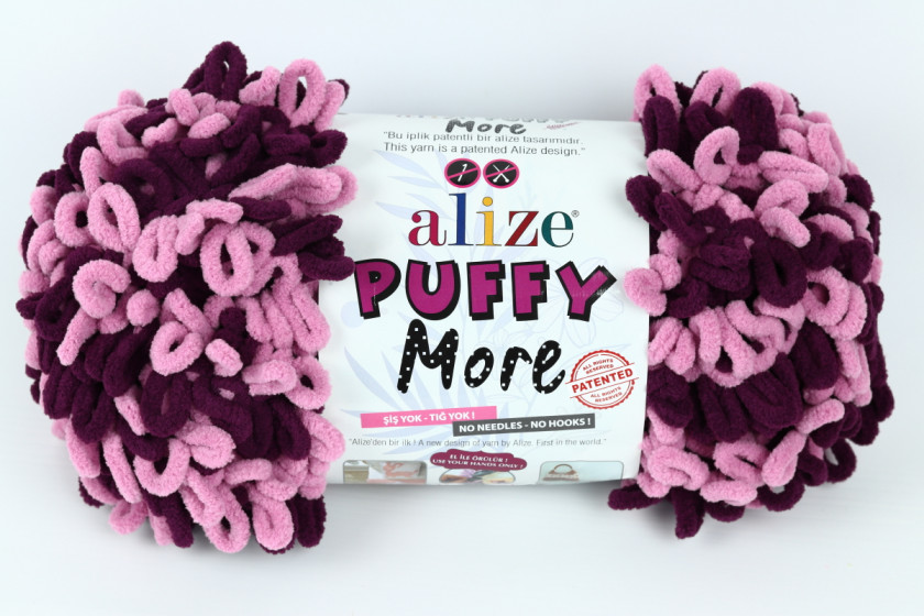 Пряжа Alize Puffy More (Пуффі Моо), #6278, баклажанна з рожевим