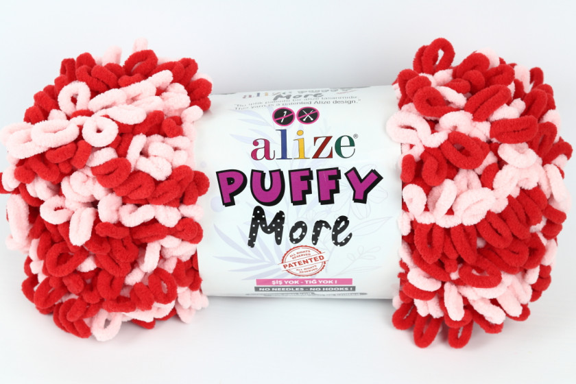 Пряжа Alize Puffy More (Пуффи Моо), #6280, красная с розовым
