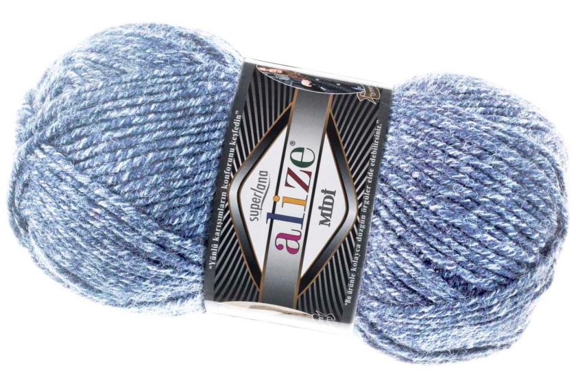 Пряжа Alize SuperLana Midi (СуперЛана Міді), #806, блакитна з сірим, меланж