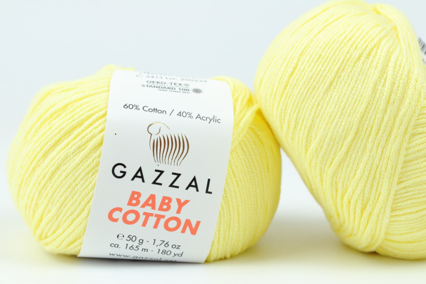 Пряжа Gazzal Baby Cotton (Беби Коттон), #3413, светло-желтая