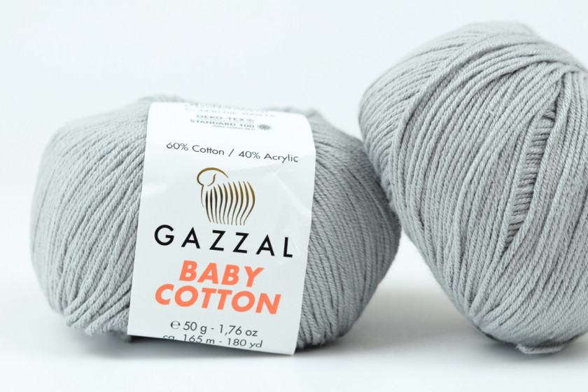 Пряжа Gazzal Baby Cotton (Бебі Коттон), #3430, сіра
