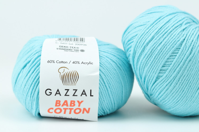 Пряжа Gazzal Baby Cotton (Беби Коттон), #3451, светло-бирюзовая