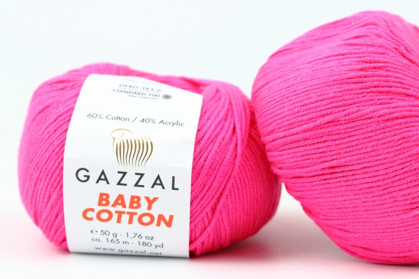 Пряжа Gazzal Baby Cotton (Бебі Коттон), #3461, ярко-рожева