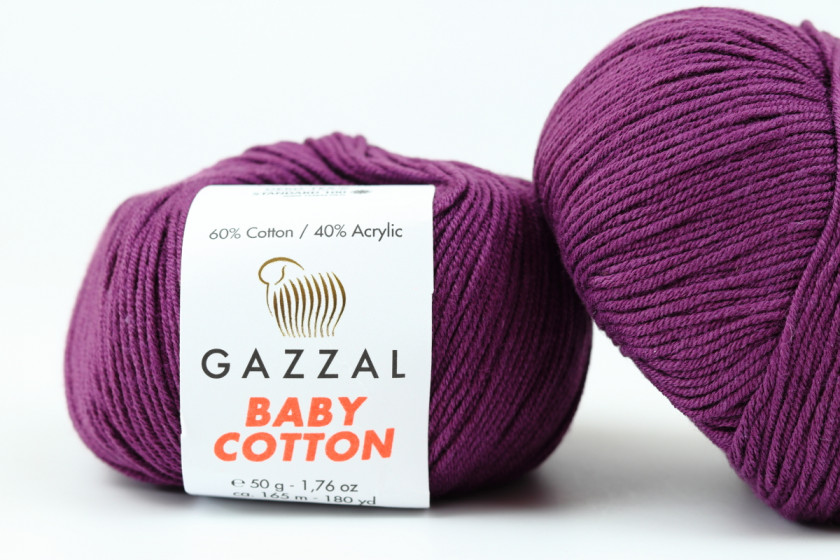 Пряжа Gazzal Baby Cotton (Беби Коттон), #3441, баклажанная