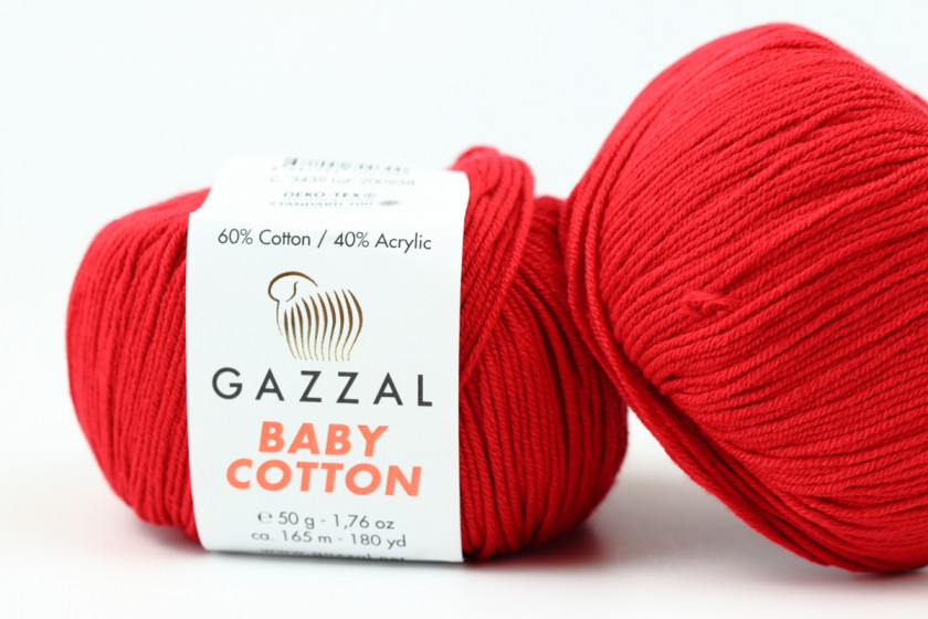 Пряжа Gazzal Baby Cotton (Беби Коттон), #3439, красная