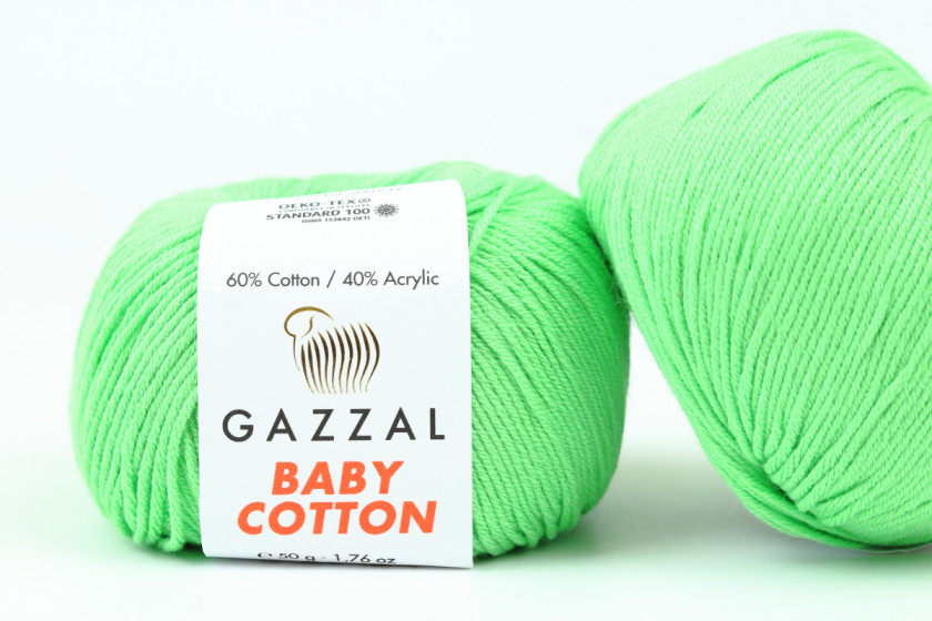 Пряжа Gazzal Baby Cotton (Бебі Коттон), #3466, ярко-зелена