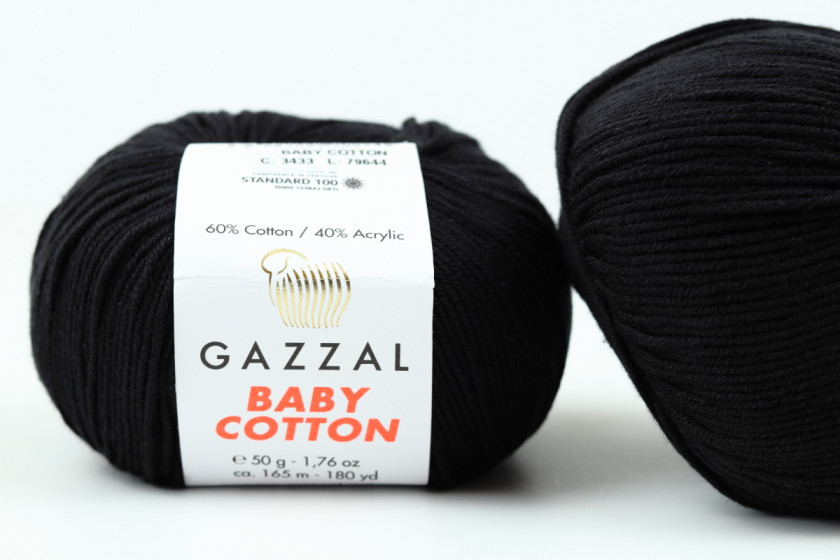 Пряжа Gazzal Baby Cotton (Беби Коттон), #3433, черная