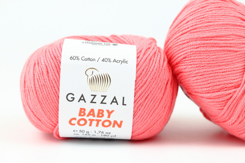 Пряжа Gazzal Baby Cotton (Бебі Коттон), #3435, світло-коралова