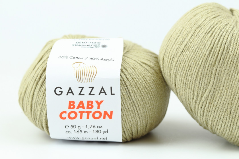 Пряжа Gazzal Baby Cotton (Бебі Коттон), #3464, світлий хакі