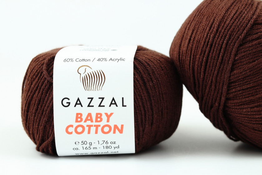 Пряжа Gazzal Baby Cotton (Бебі Коттон), #3436, шоколадна