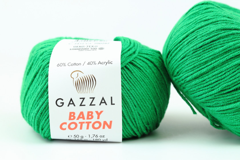 Пряжа Gazzal Baby Cotton (Беби Коттон), #3456, зеленая