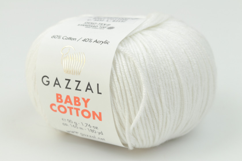 Пряжа Gazzal Baby Cotton (Беби Коттон), #3432, белая