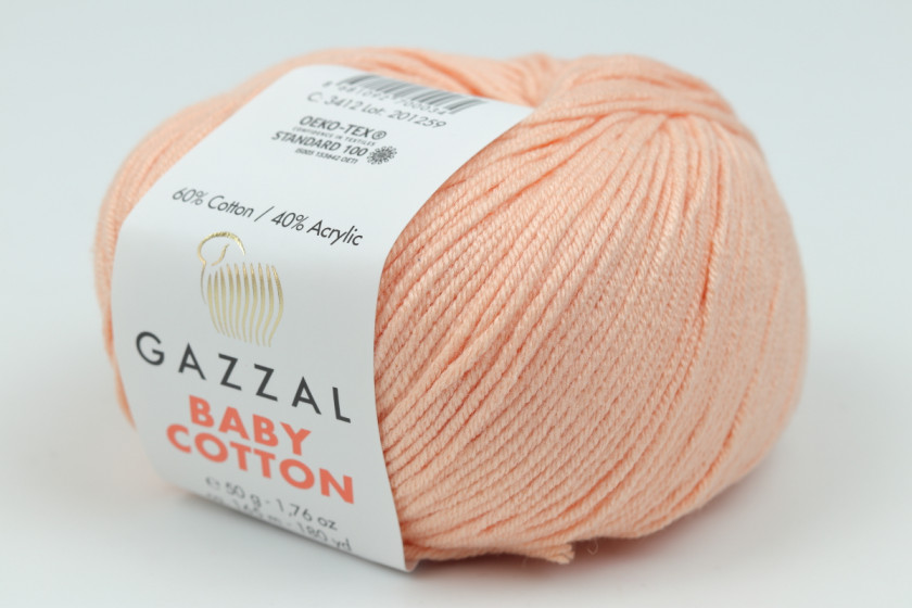 Пряжа Gazzal Baby Cotton (Беби Коттон), #3412, персиковая