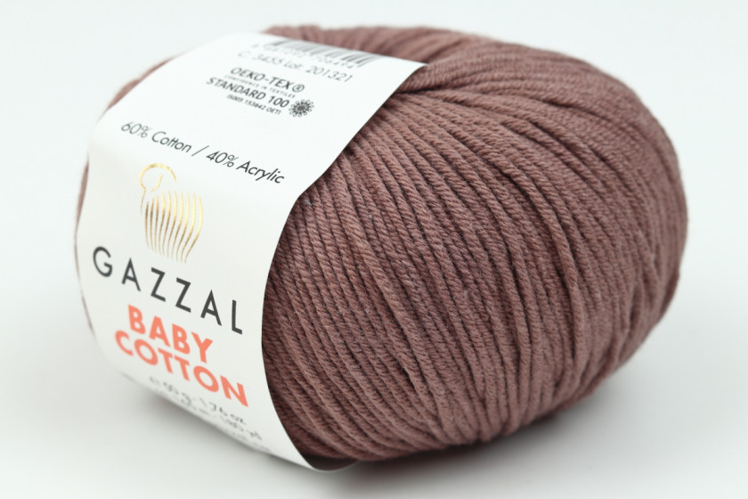 Пряжа Gazzal Baby Cotton (Беби Коттон), #3455, темный кокос
