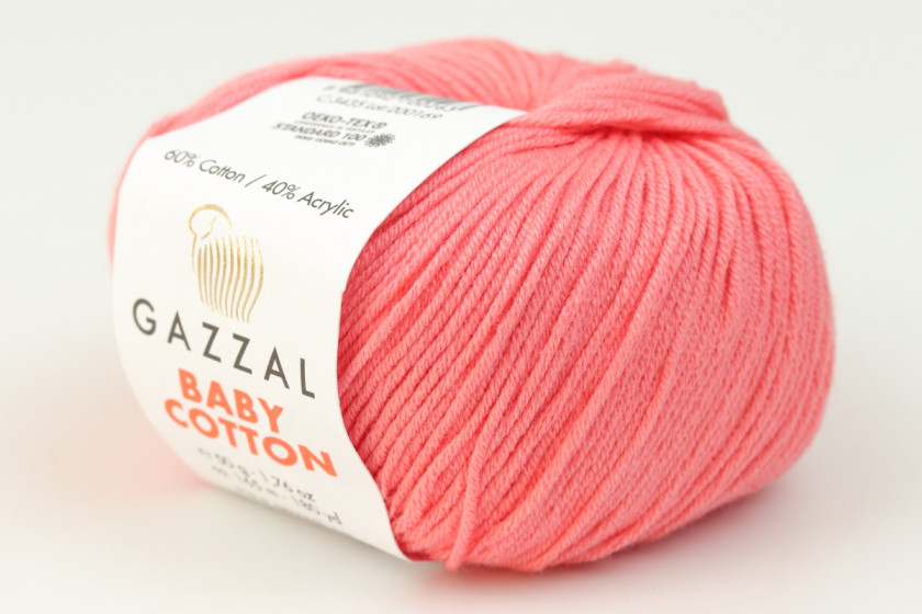 Пряжа Gazzal Baby Cotton (Беби Коттон), #3435, розово-коралловая