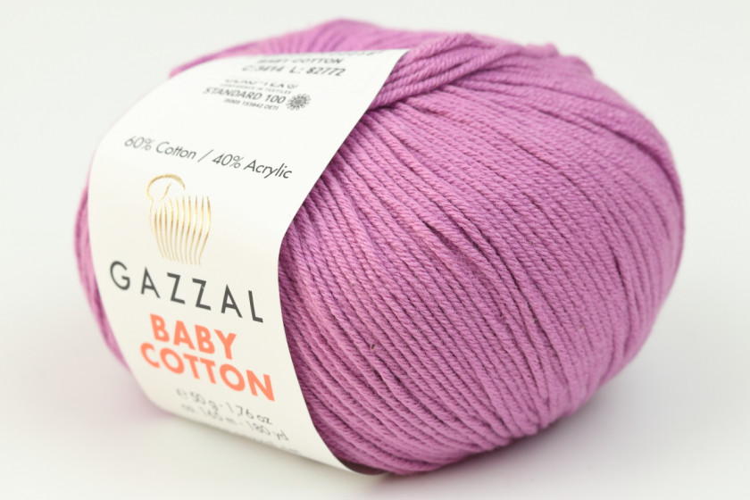 Пряжа Gazzal Baby Cotton (Беби Коттон), #3414, лиловая