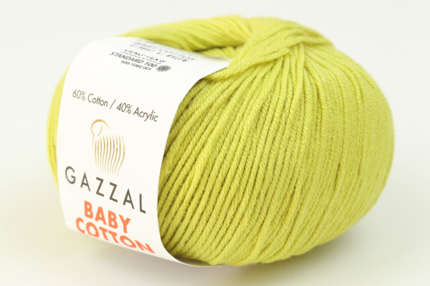 Пряжа Gazzal Baby Cotton (Беби Коттон), #3457, оливково-желтая