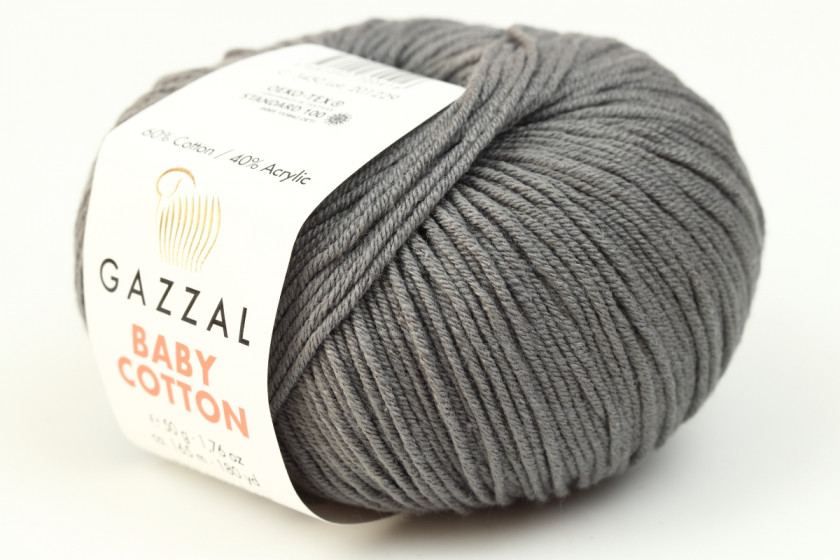 Пряжа Gazzal Baby Cotton (Беби Коттон), #3450, темно-серая