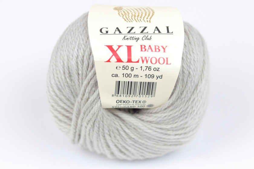 Пряжа Gazzal Baby Wool XL (Беби Вул XL), #817, светло-серая