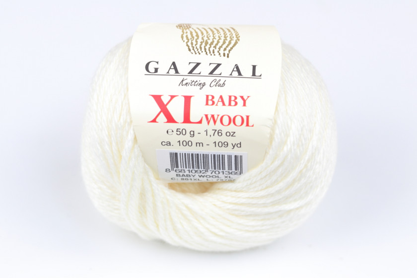Пряжа Gazzal Baby Wool XL (Беби Вул XL), #801, айвори