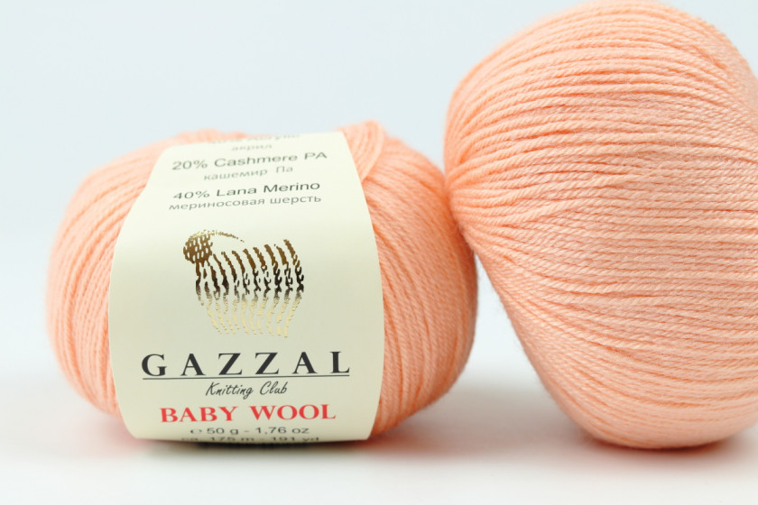 Пряжа Gazzal Baby Wool (Беби Вул), #834, персиковая