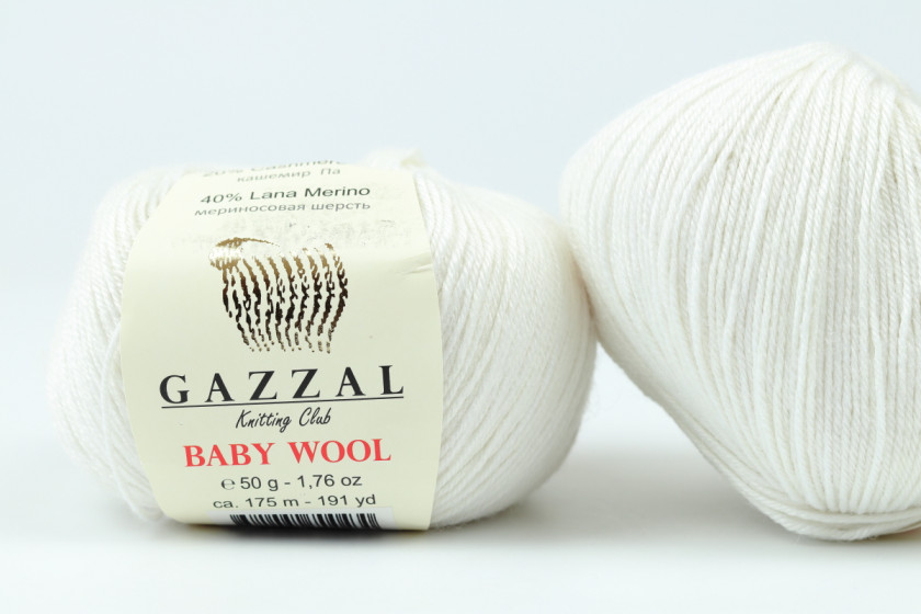 Пряжа Gazzal Baby Wool (Беби Вул), #801, белая