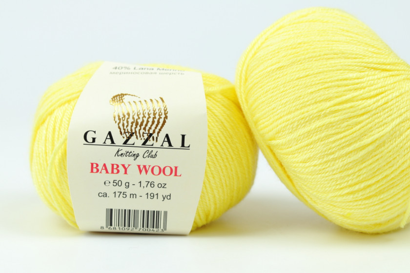 Пряжа Gazzal Baby Wool (Беби Вул), #833, желтая