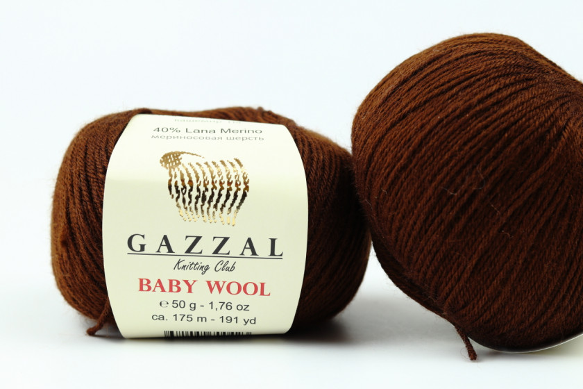 Пряжа Gazzal Baby Wool (Беби Вул), #807, шоколадная