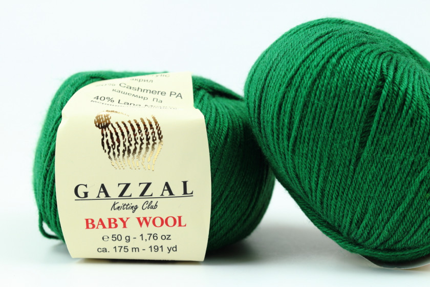 Пряжа Gazzal Baby Wool (Беби Вул), #814, темно-зеленая